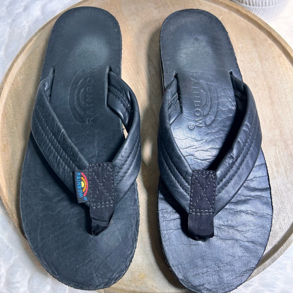 SOLD!!!Rainbow Women’s Double Layer Leather Sandals.Wide Strap.Black Small